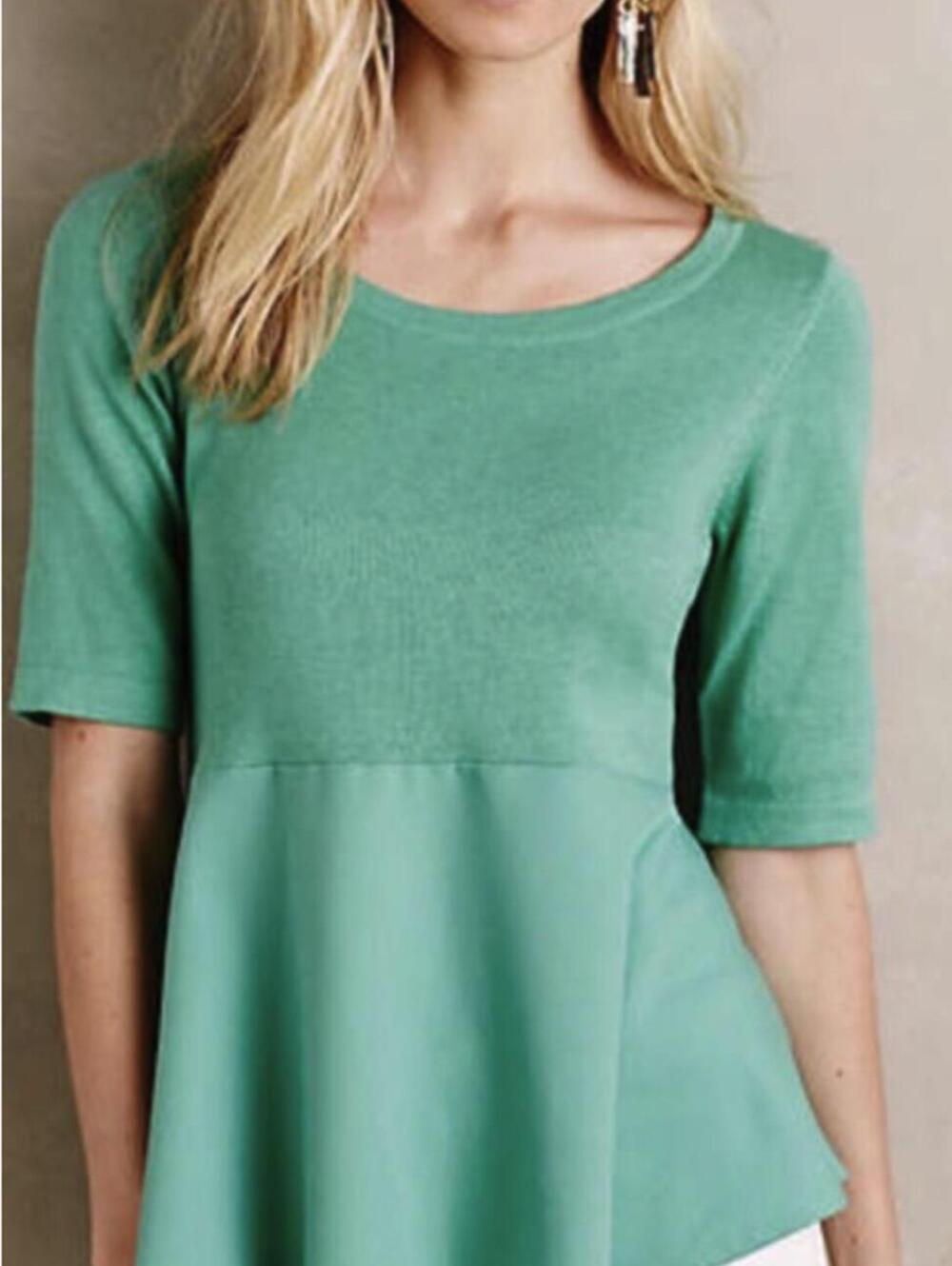 Moth by Anthropologie Green Two-Toned Back Tie Peplum Top - Size - Large